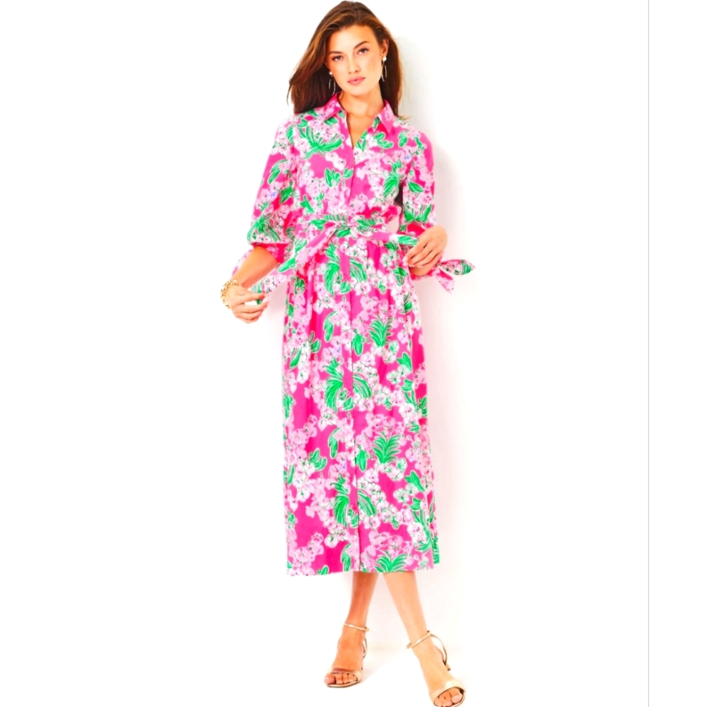 Lilly Pulitzer  Amrita Cotton Midi Shirtdress Roxie Pink Worth A Look